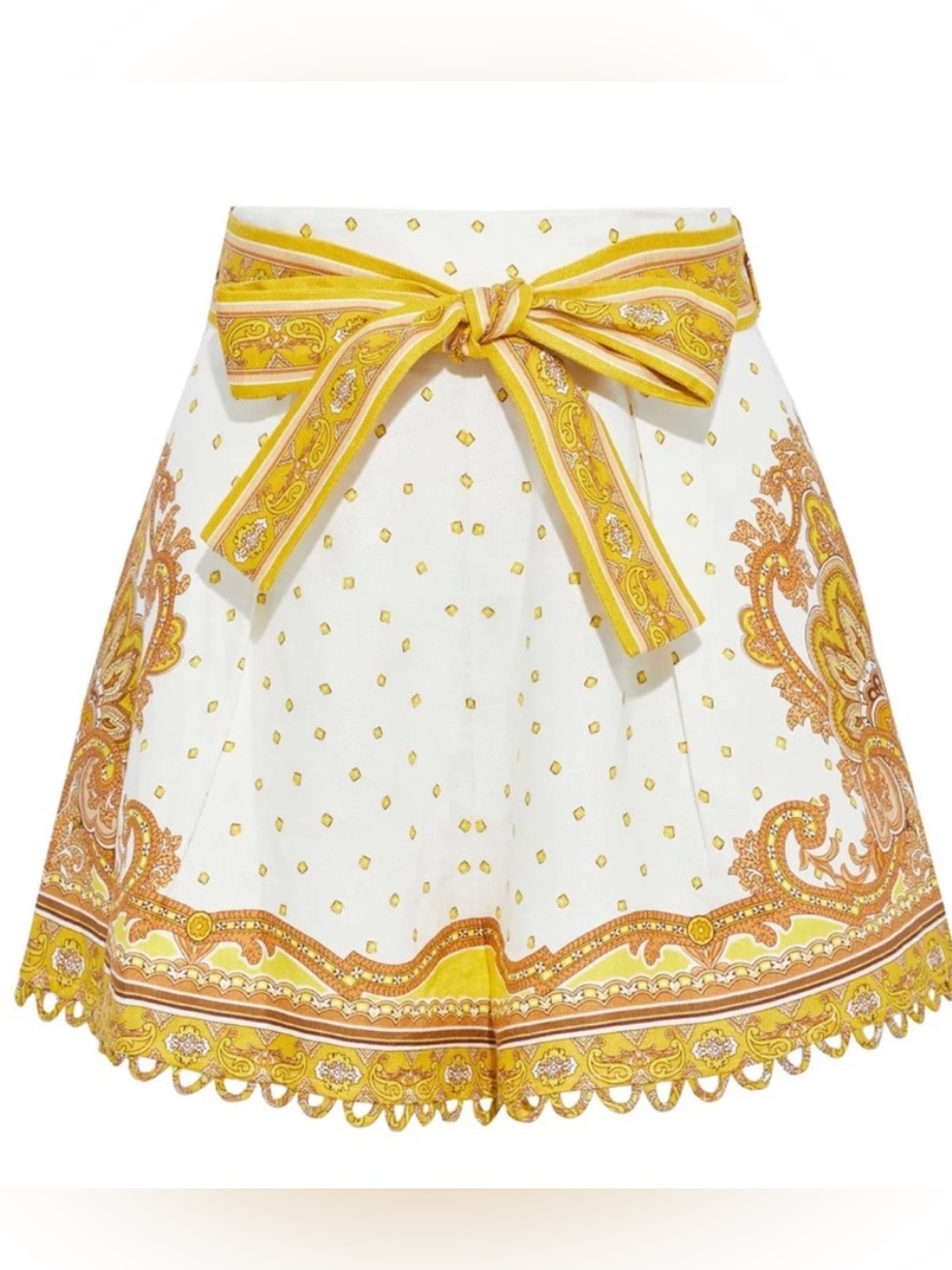 Zimmermann White Shorts with Yellow and Gold Paisley Bow